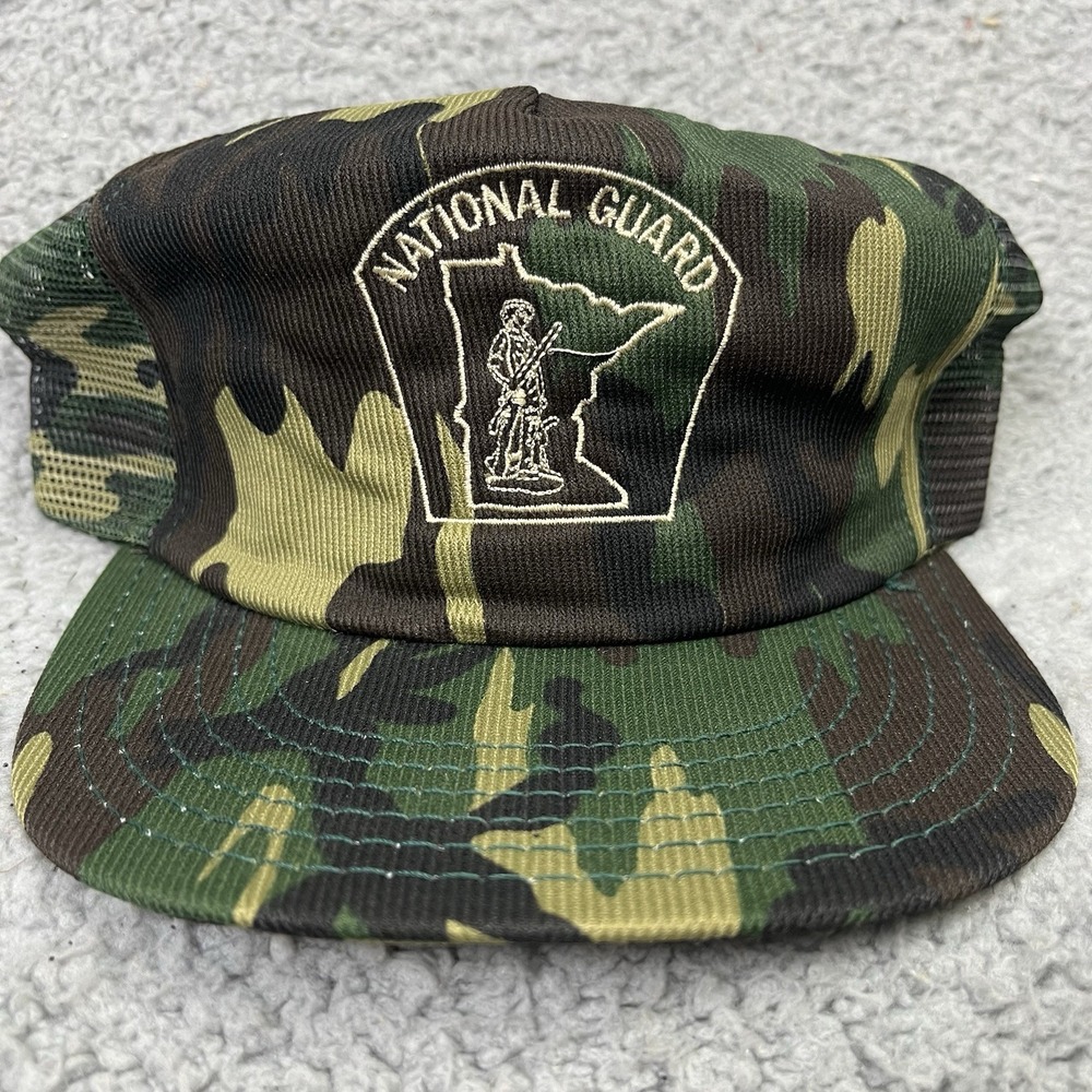Vintage Minnesota National Guard Hat Snapback Trucker Cap Camo Camouflage Mesh